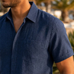 Nevan Linen Short Sleeve Shirt - Deep Navy - men's shirt - Hendlys - Image 2