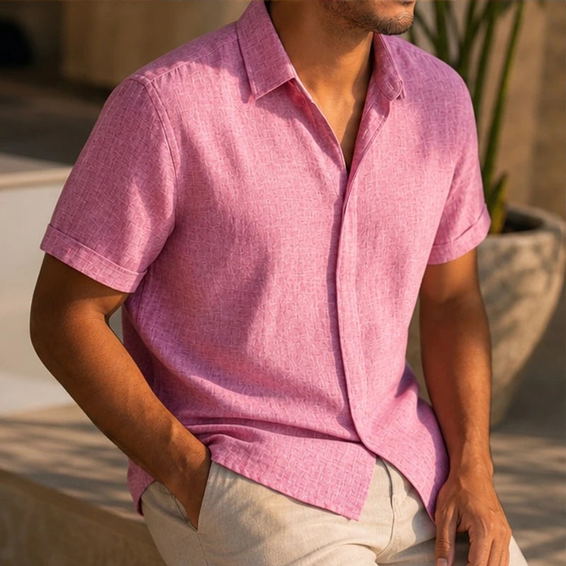 Nevan Linen Short Sleeve Shirt - Blush Pink - men's shirt - Hendlys - Image 2