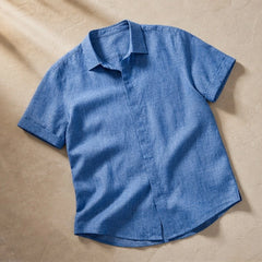 Nevan Linen Short Sleeve Shirt - Sky Blue - linen shirt - Hendlys - Image 3