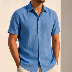 Nevan Linen Short Sleeve Shirt - Sky Blue - Shirt - Hendlys - Image 1