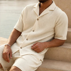 Nevan Textured Short Sleeve Resort Set - White - Outfit Set - Hendlys - Image 1
