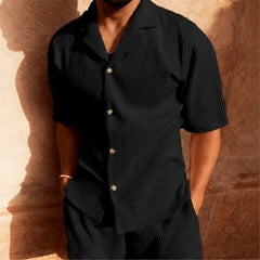 Nevan Textured Short Sleeve Resort Set - Black - men's resort set - Hendlys - Image 2