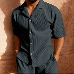 Nevan Textured Short Sleeve Resort Set - Dark Grey - Outfit Set - Hendlys - Image 1