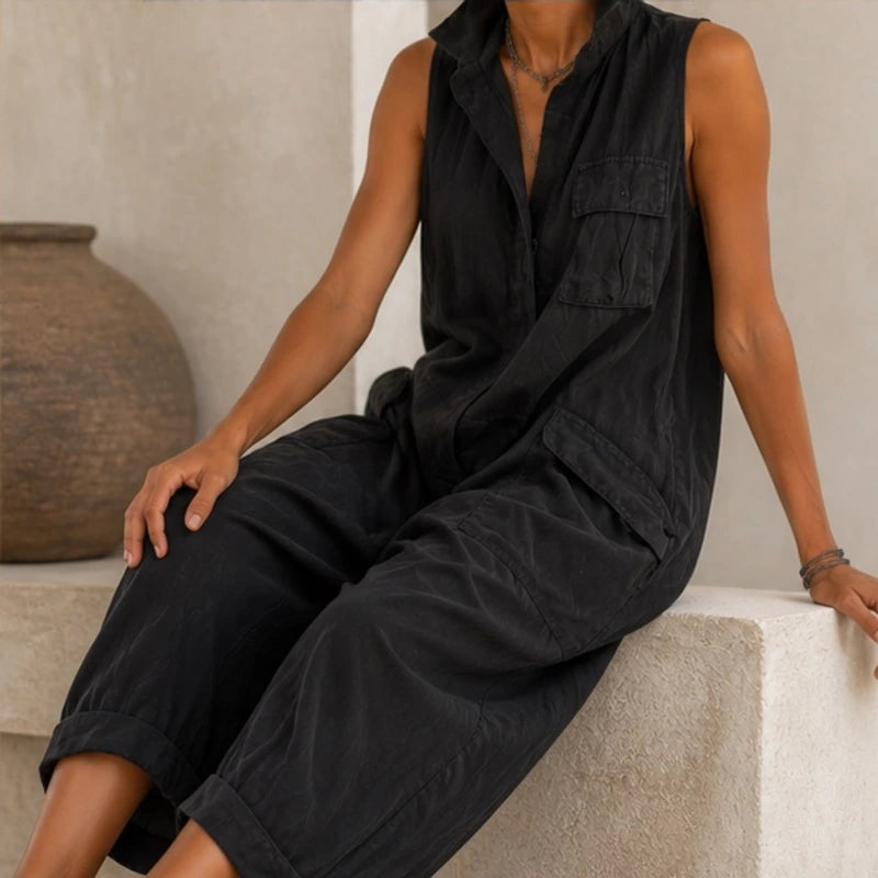 Nola Cropped Wide-Leg Jumpsuit - Black - Catalog Group: Clothing - Hendlys - Image 2