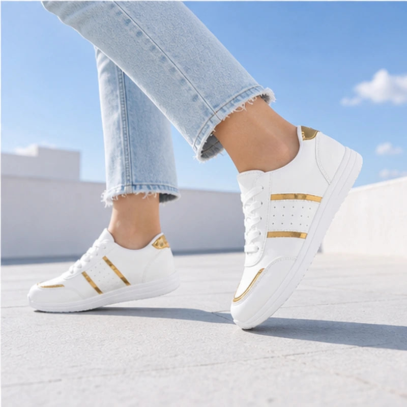 Nova Metallic Orthopedic Comfort Sneaker - White - gold accent - Hendlys - Image 8