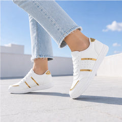 Nova Metallic Orthopedic Comfort Sneaker - White - gold accent - Hendlys - Image 8