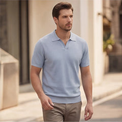 San Sebastian Knit Polo Shirt - Blue - textured knit - Hendlys - Image 4