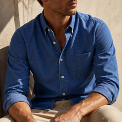 Henderson Cotton Oxford Shirt - Indigo - button front - Hendlys - Image 5
