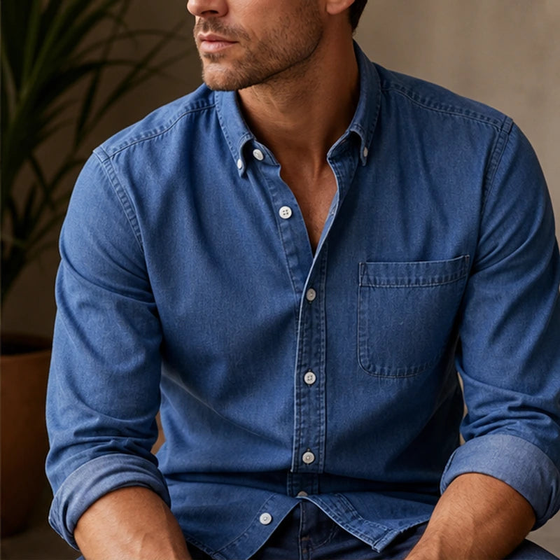 Henderson Cotton Oxford Shirt - Indigo - relaxed fit - Hendlys - Image 6