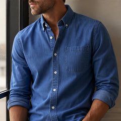 Henderson Cotton Oxford Shirt - Indigo - casual wear - Hendlys - Image 7