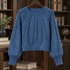 Odelia Women's Cable-Knit Crewneck Sweater - Blue - female - Hendlys - Image 3