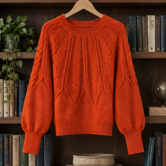 Odelia Women's Cable-Knit Crewneck Sweater - Orange - female - Hendlys - Image 3