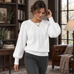 Odelia Women's Cable-Knit Crewneck Sweater - White - AW - Womens - Sweaters - Hendlys - Image 2