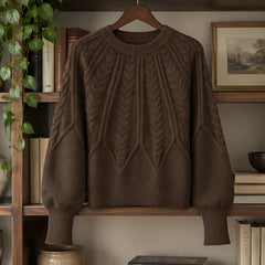 Odelia Women's Cable-Knit Crewneck Sweater - Dark Brown - female - Hendlys - Image 3