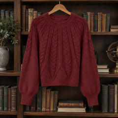 Odelia Women's Cable-Knit Crewneck Sweater - Red - female - Hendlys - Image 3