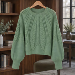 Odelia Women's Cable-Knit Crewneck Sweater - Light Green - female - Hendlys - Image 3