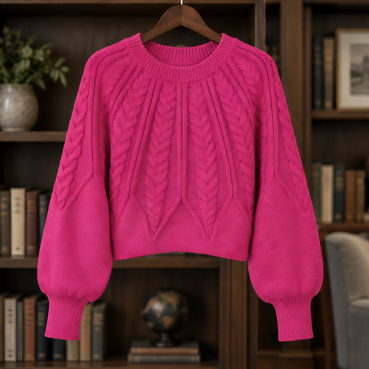 Odelia Women's Cable-Knit Crewneck Sweater - Pink - female - Hendlys - Image 3