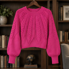 Odelia Women's Cable-Knit Crewneck Sweater - Pink - female - Hendlys - Image 3