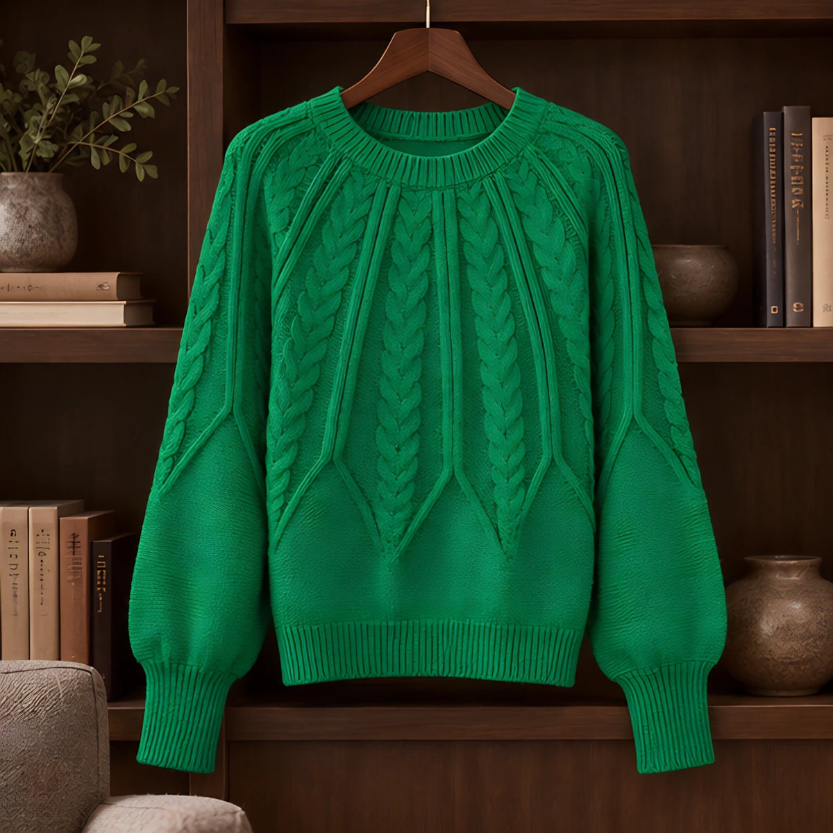 Odelia Women's Cable-Knit Crewneck Sweater - Green - female - Hendlys - Image 3