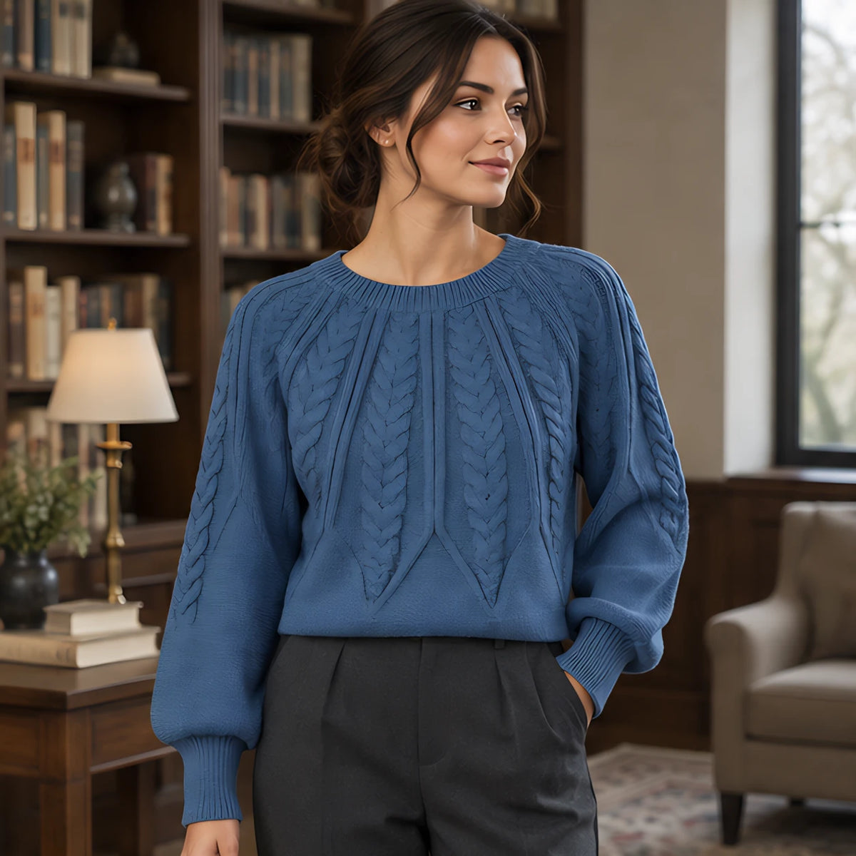 Odelia Women's Cable-Knit Crewneck Sweater - Blue - Women's Clothing > Sweaters & Cardigans > Cable-Knit Sweaters - Hendlys - Image 1