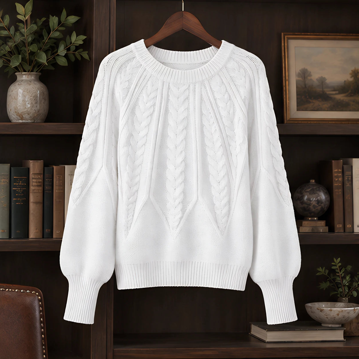 Odelia Women's Cable-Knit Crewneck Sweater - White - female - Hendlys - Image 3