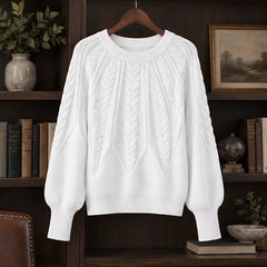 Odelia Women's Cable-Knit Crewneck Sweater - White - female - Hendlys - Image 3