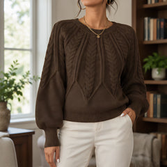 Odelia Women's Cable-Knit Crewneck Sweater - Dark Brown - Women's Clothing > Sweaters & Cardigans > Cable-Knit Sweaters - Hendlys - Image 1