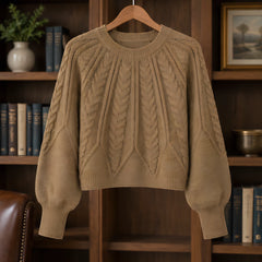 Odelia Women's Cable-Knit Crewneck Sweater - Brown - female - Hendlys - Image 3