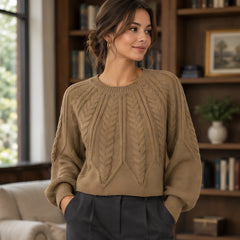Odelia Women's Cable-Knit Crewneck Sweater - Brown - Women's Clothing > Sweaters & Cardigans > Cable-Knit Sweaters - Hendlys - Image 1