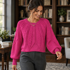 Odelia Women's Cable-Knit Crewneck Sweater - Pink - AW - Womens - Sweaters - Hendlys - Image 2