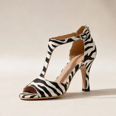 Odette T-Strap Heels - Zebra - block heels - Hendlys - Image 4