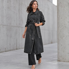Odette Women's Double-Breasted Denim Trench Coat - Black - 23 sept - Hendlys - Image 2
