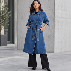 Odette Women's Double-Breasted Denim Trench Coat - Blue - Women's Clothing > Outerwear > Trench Coats - Hendlys - Image 1
