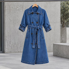 Odette Women's Double-Breasted Denim Trench Coat - Blue - ai-processed - Hendlys - Image 3