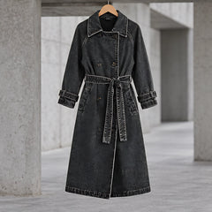 Odette Women's Double-Breasted Denim Trench Coat - Black - ai-processed - Hendlys - Image 3