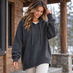 Ondine Women's Drawstring Hooded Knit Sweater - Gray - CLO - Hendlys - Image 2