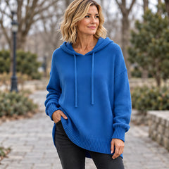 Ondine Women's Drawstring Hooded Knit Sweater - Blue - Clothing > Sweater > Casual > Oversized > Hooded - Hendlys - Image 1