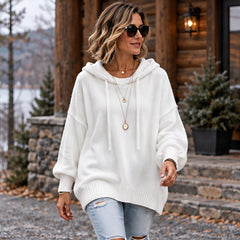 Ondine Women's Drawstring Hooded Knit Sweater - White - CLO - Hendlys - Image 2