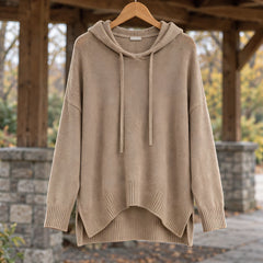 Ondine Women's Drawstring Hooded Knit Sweater - Khaki - CLO-TOP-HOODIE - Hendlys - Image 3
