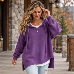 Ondine Women's Drawstring Hooded Knit Sweater - Purple - CLO - Hendlys - Image 2