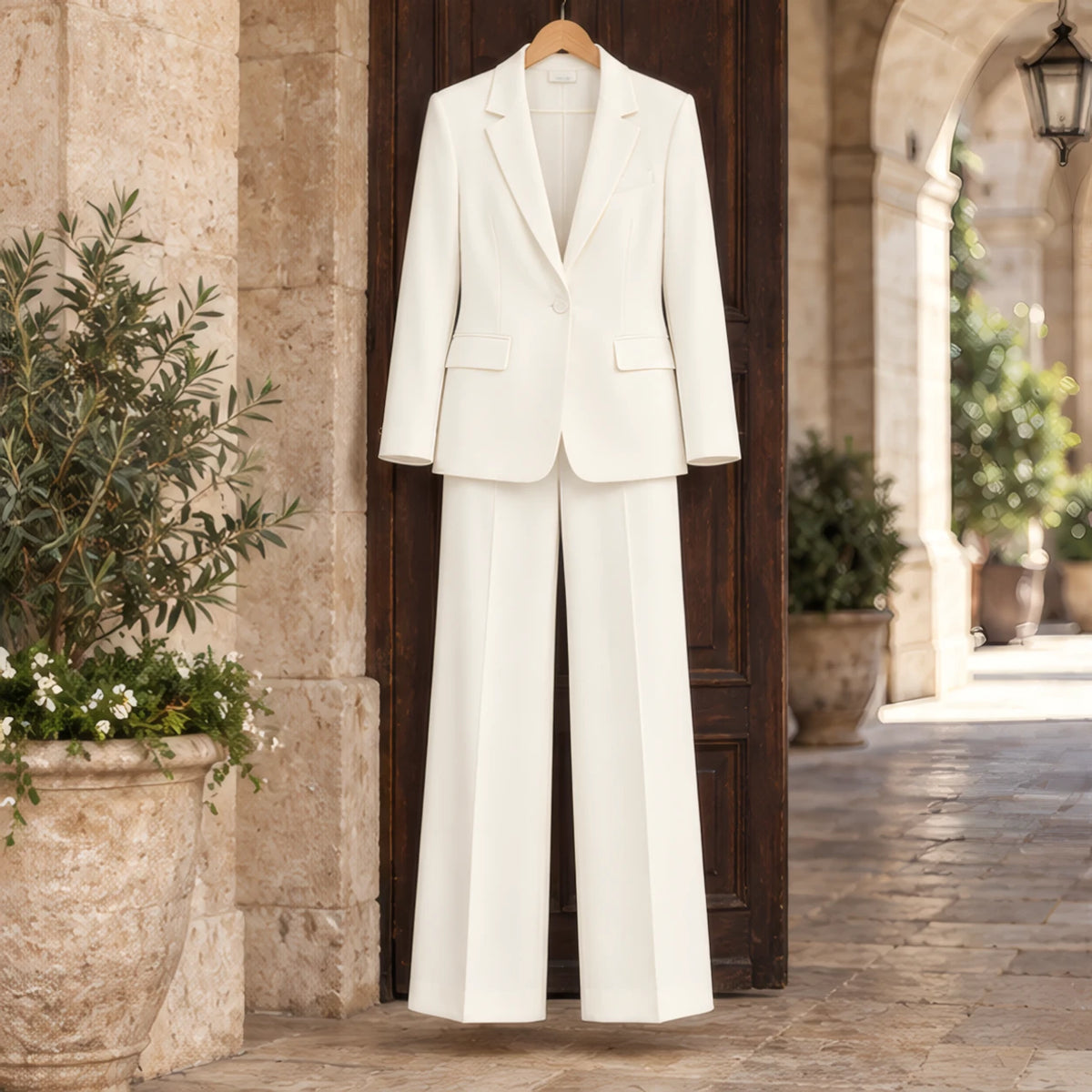 Ophelia Women's Tailored Blazer & Wide-Leg Trousers Set - White - colour:black - Hendlys - Image 3