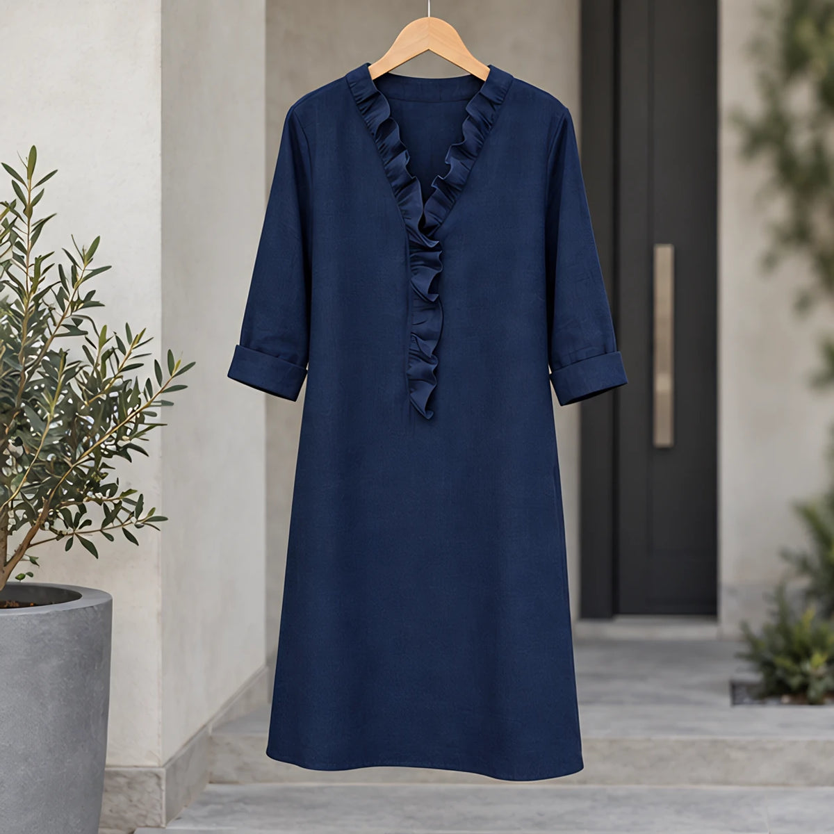 Oriane Women's Knee-Length Shift Dress - Navy Blue - bycabot - Hendlys - Image 3