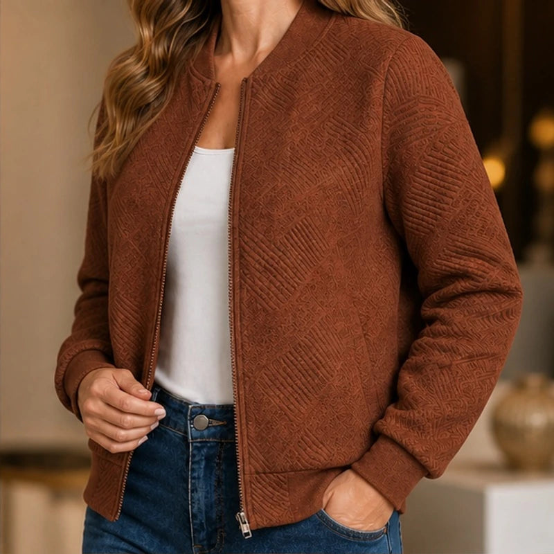 Orla Geometric Bomber Jacket - Brown - Women's Clothing > Outerwear > Bomber Jackets - Hendlys - Image 1