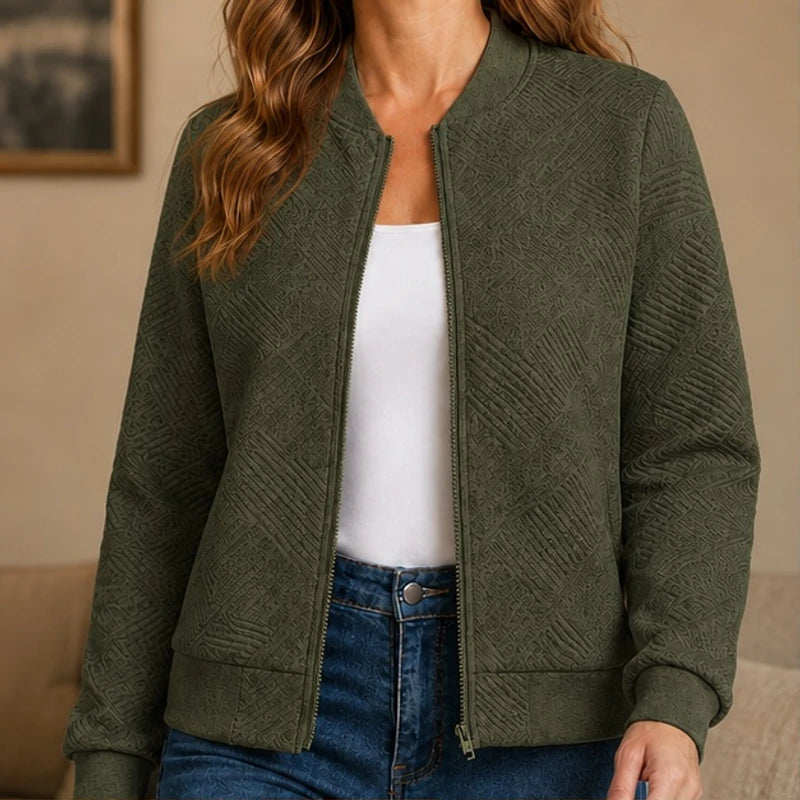 Orla Geometric Bomber Jacket - Dark Green - Women's Clothing > Outerwear > Bomber Jackets - Hendlys - Image 1