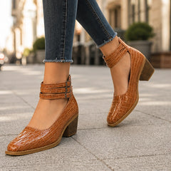 Orthinia Croc Heels - Rich Brown - Heels - Hendlys - Image 1