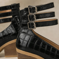 Orthinia Croc Heels - Deep Black - croc embossed - Hendlys - Image 4