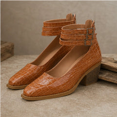 Orthinia Croc Heels - Rich Brown - croc embossed - Hendlys - Image 4