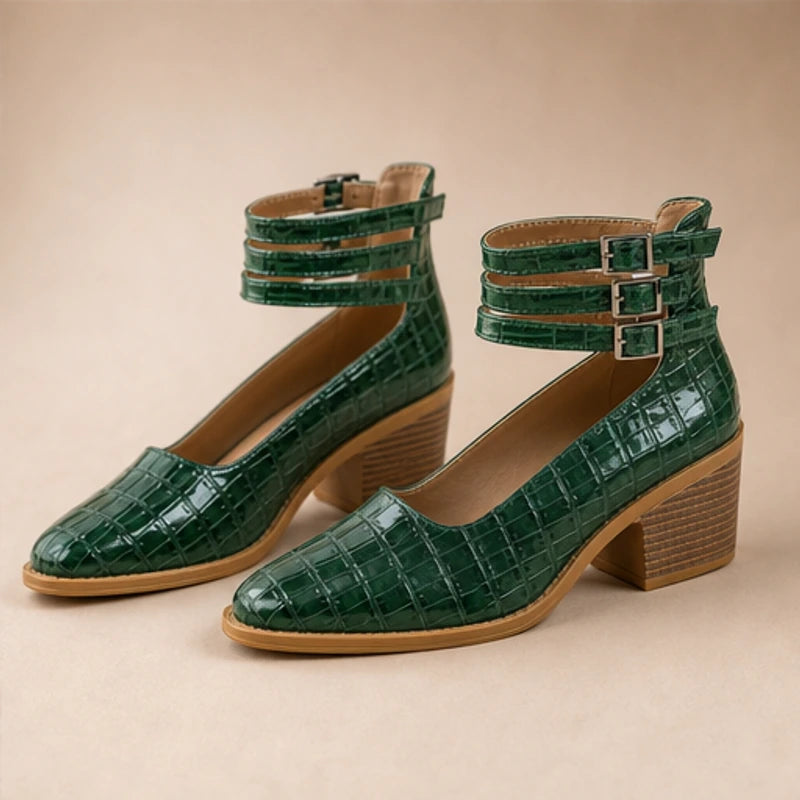 Orthinia Croc Heels - Emerald Green - croc embossed - Hendlys - Image 4