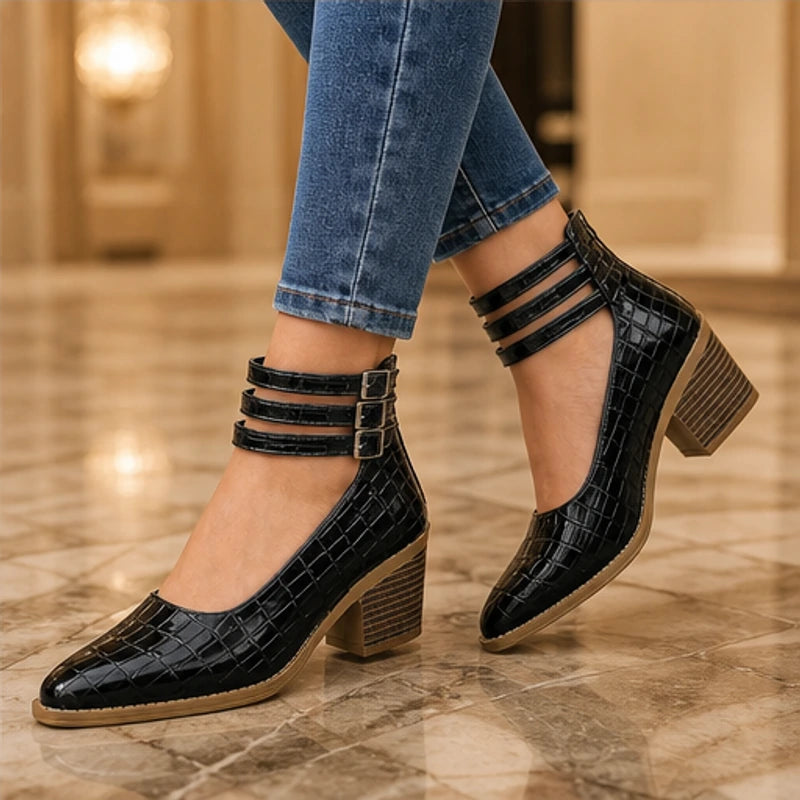 Orthinia Croc Heels - Deep Black - Heels - Hendlys - Image 1