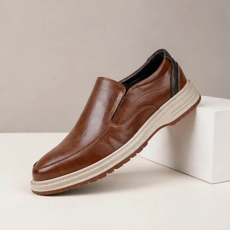 Oswald Leather Slip-On Shoes - Brown - Men's Footwear > Slip-On Shoes > Apron-Toe Slip-On Shoes - Hendlys - Image 1
